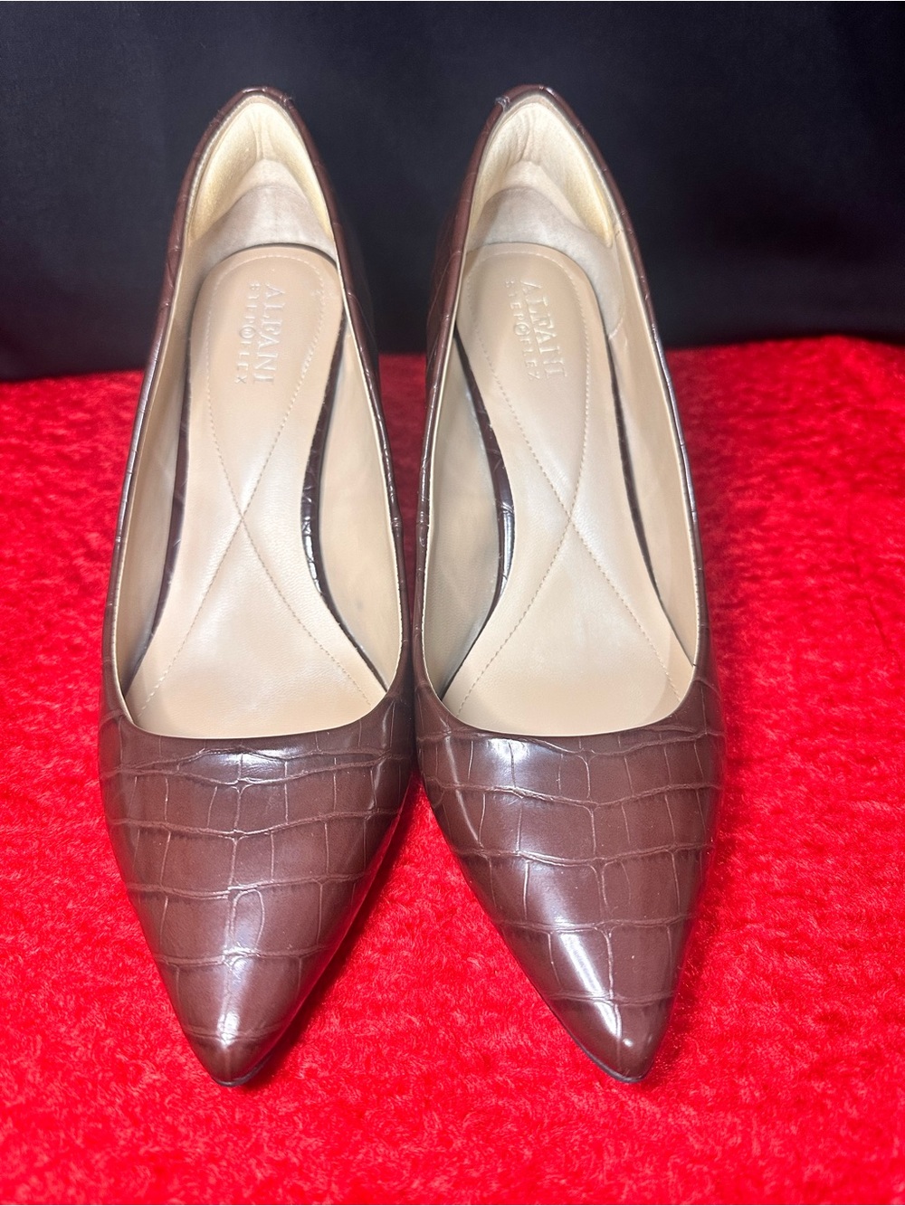 Alfani Brown Croc-Embossed Pointed-Toe Pumps